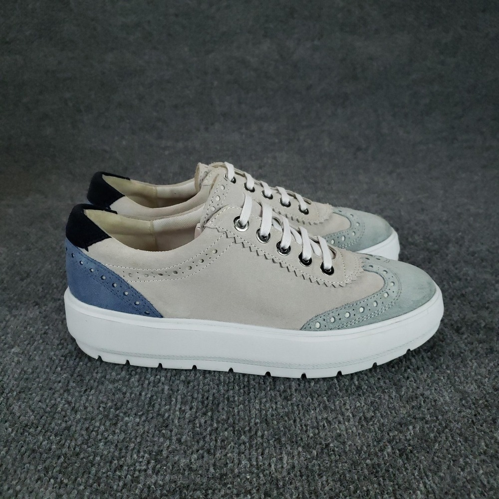 Geox‎ Respira Shoes Womens Size 10 Beige Blue Suede Leather Platform Brogue